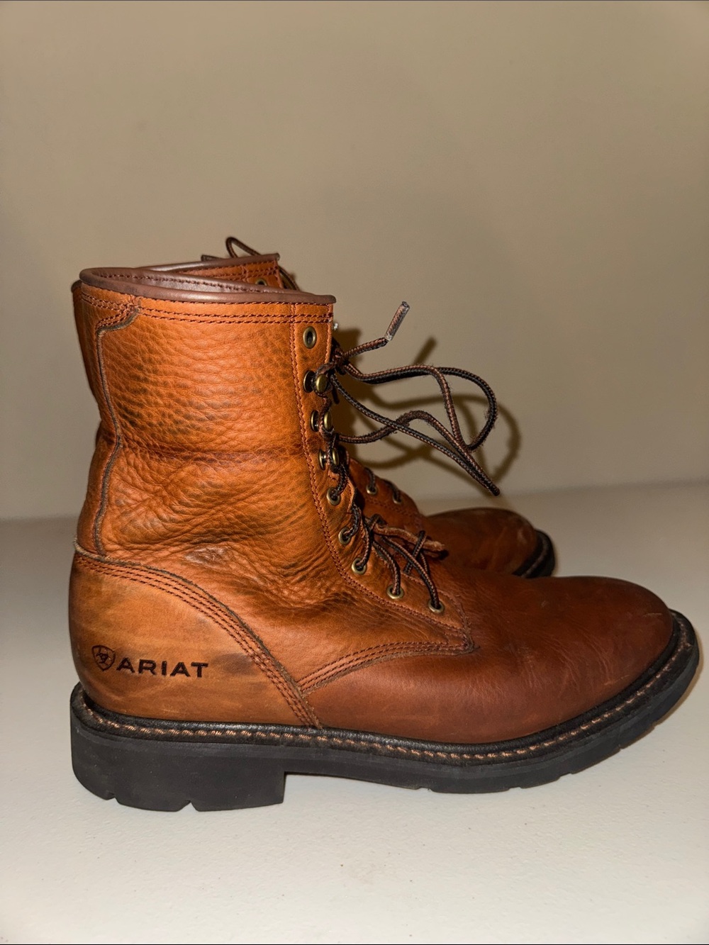 Ariat Tan-Brown Leather Lace-Up Work Boots
